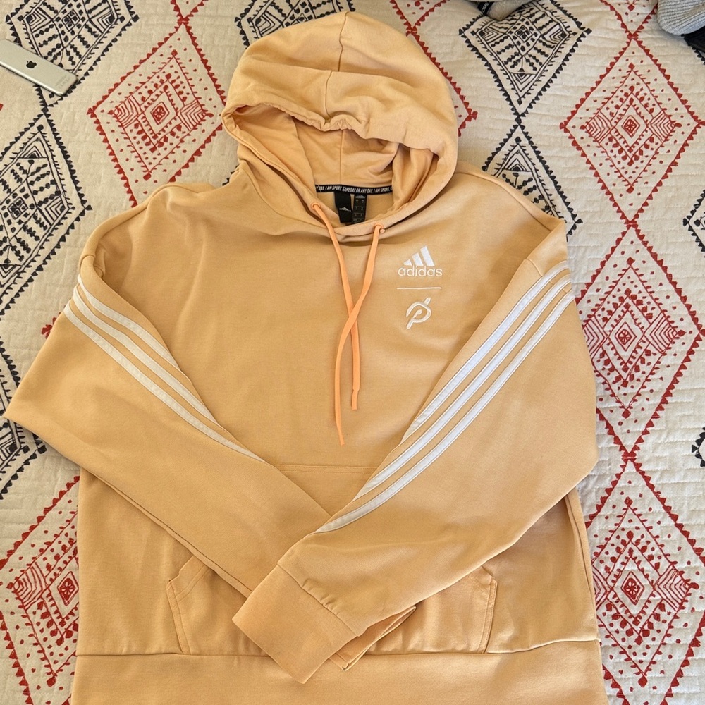 Adidas Light Tan Hoodie with White Stripes